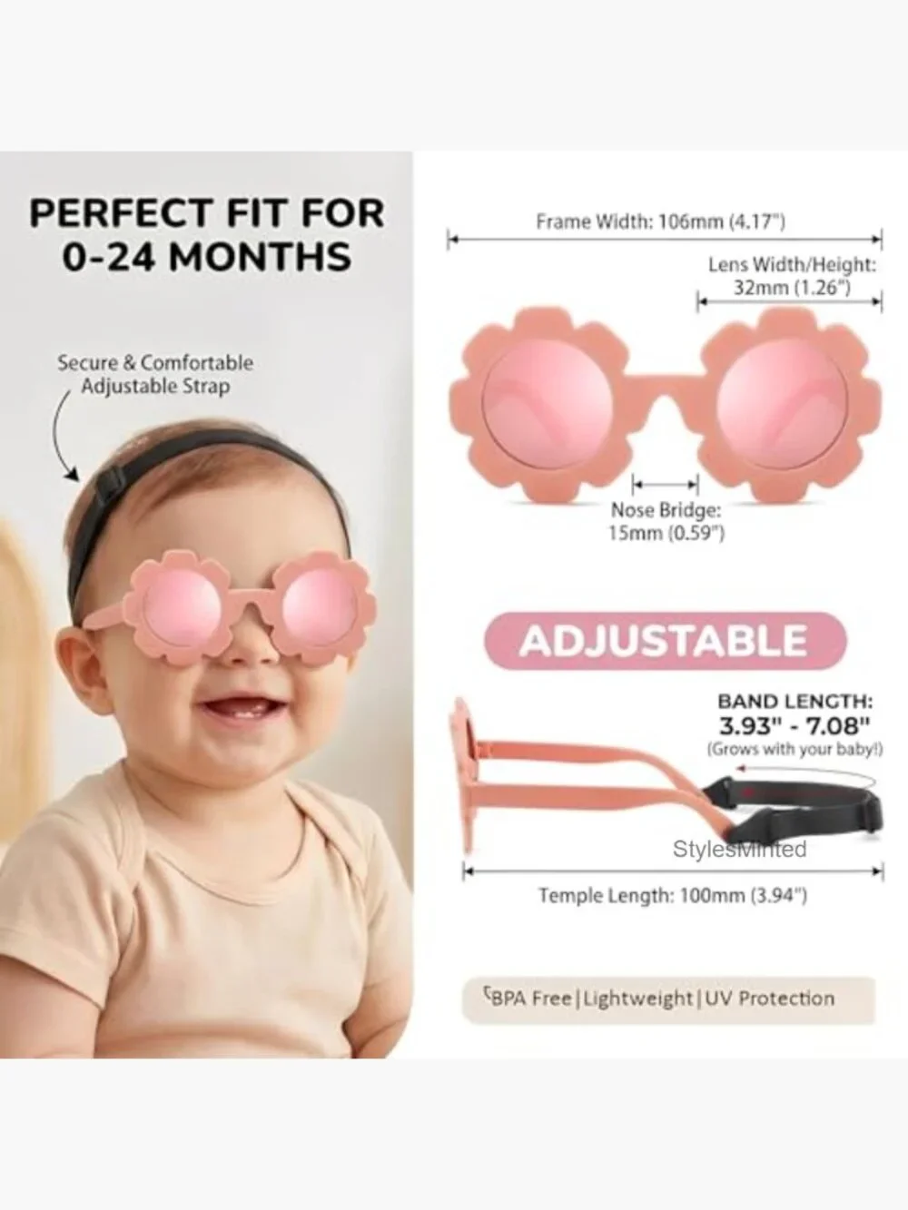Polarized Baby Sunglasses with Strap Unbreakable Infant UV400 Protection 0-12